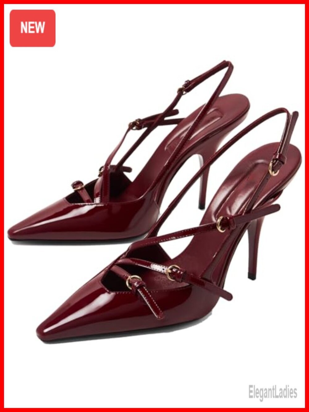 Women's Slingback Kitten Heels Pointed Toe Buckle Strap Pumps